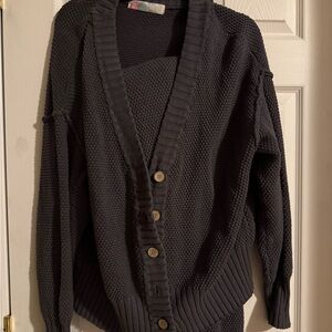 Free People Black Chunky Button-Front Cardigan with pants